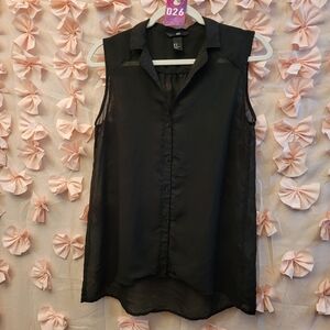 H&M Sheer Black Sleeveless Blouse Womens Size 10 Button Up Hi-Lo